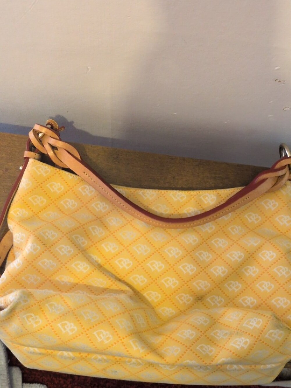 Dooney & Bourke Vintage Yellow Quilted Logo Shoulder Bag with Tan Trim - Picture 9 of 9